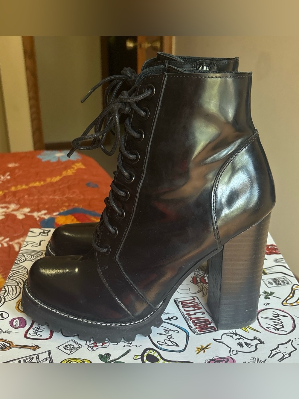 Jeffrey Campbell Black Lace-Up Chunky Heel Ankle Boots